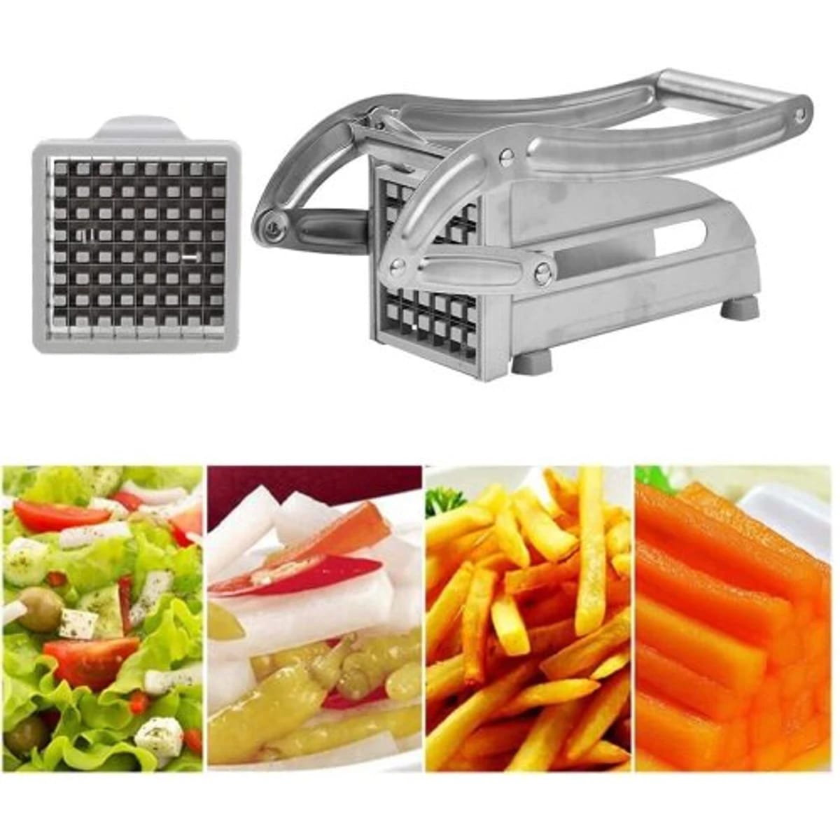 Digital Potato Chipper – Stainless Steel French Fry Cutter with 2 Interchangeable Blades